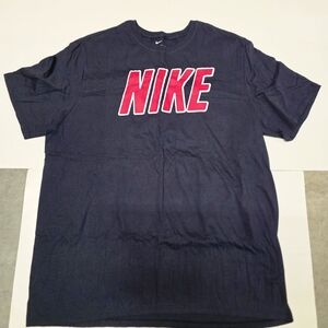 Nike Men's Dark Blue Tee with Red Logo